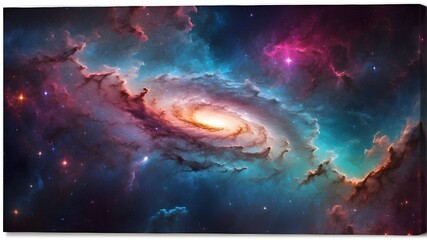 Vibrant cosmic cloud nebula in space captured in an HDRI panorama. Starry, night sky. Astronomy and universe science. Nebulae, galaxies, and supernova backdrop wallpaper in space. 