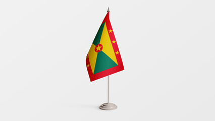 Grenada national flag on stick isolated on white background. Realistic flag illustration