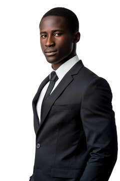 Portrait of a black man in sophisticated business suit isolated on a white background as transparent PNG