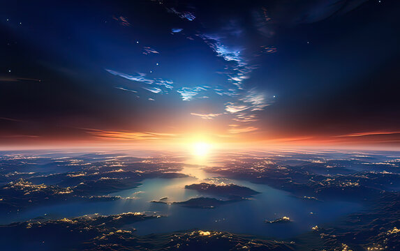 Sunshine illuminates one end of the Earth. AI technology generated image