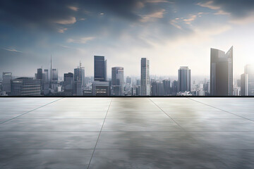 Fototapeta premium Empty squares and urban skylines. AI technology generated image