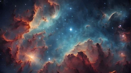 Foto op Aluminium Vibrant cosmic cloud nebula in space captured in an HDRI panorama. Starry, night sky. Astronomy and universe science. Nebulae, galaxies, and supernova backdrop wallpaper in space.  © Adnan
