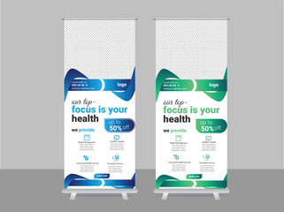 new modern abstract medical clinic roll up banner, creative minimal x banner stand for Multipurpose Use professional design.