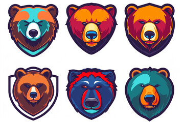 Fototapeta premium Esport six different Bear logo on white background сreated with Generative Ai