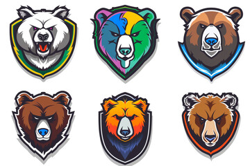 Esport six different Bear logo on white background сreated with Generative Ai