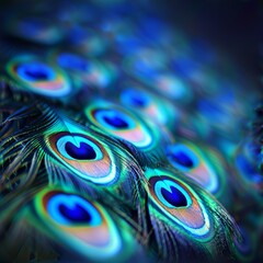 Detailed macro shots showcasing vibrant peacock feathers as a captivating background