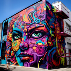 Vibrant street art on a city wall. 