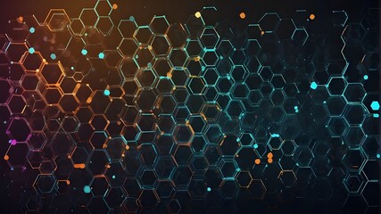 Abstract futuristic backdrop including hexagons, in the manner of multi-layered geometry, dark azure, recycled materials, and volumetric lighting. - obrazy, fototapety, plakaty
