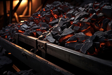 Ores on the tracks of metallurgical factories. AI technology generated image - obrazy, fototapety, plakaty