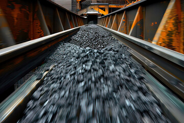 Ores on the tracks of metallurgical factories. AI technology generated image - obrazy, fototapety, plakaty