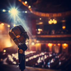 Vintage microphone in a modern concert hall. 