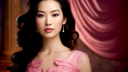 Close-up of an Asian Woman in a Pink Dress