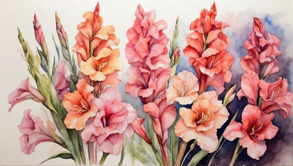 Watercolor Gladiolus - obrazy, fototapety, plakaty