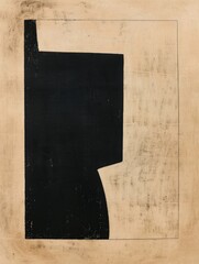 A painting depicting a black square on a beige background, with clean lines and minimalist design