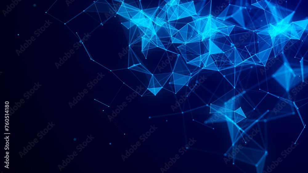 Leinwandbilder Network connection structure. Blue science background. Abstract digital background. Big data visualization. 3d rendering.