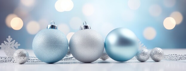 christmas ornaments on silver background