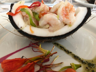 Shrimp on coconut 