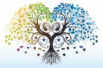 Family tree with symbolic branches for international day of families celebration