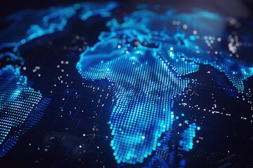 Map world blue binary concept technology scanning for holograms or communication futuristic beautiful high tech