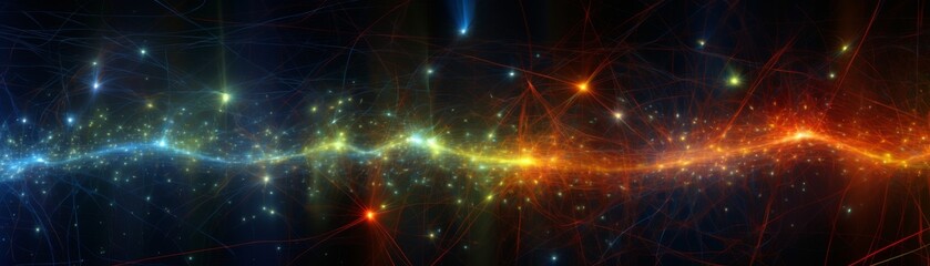 Androids interpreting cosmic rays through quantum computing, predicting supernova events - obrazy, fototapety, plakaty