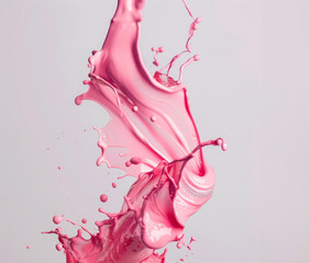Pink paint fluid splash isolated on clean white background.