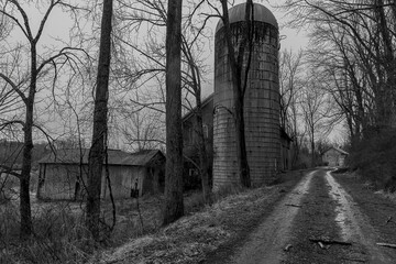 Abandoned farm in the Delaware Water Gap National Recreation Area in black and white