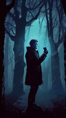 Obraz premium detectives solving mysteries with blockchain clues in dark forests