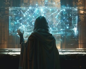 Edge computing algorithms predicting the outcomes of magical duels, recorded in the annals of a futuristic kingdom