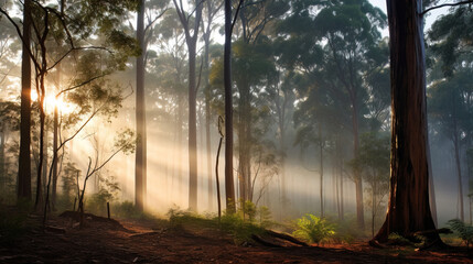 sunrise in the forest.