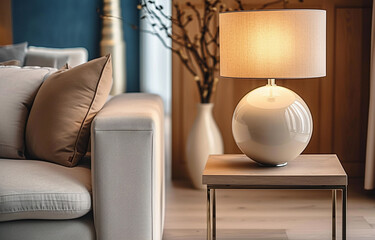 Close up Lamp  and Sofa. Modern Interior background