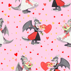 Obraz premium Dragons seamless pattern for wrapping paper or wedding invitation 