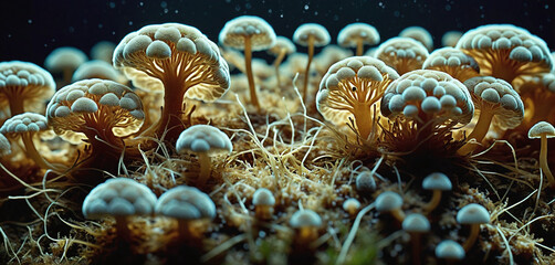 Microscopic magnification of growing molds or mold fungus and spores - obrazy, fototapety, plakaty