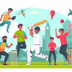 cricket sport people flat illustration