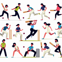 cricket sport people flat illustration vector