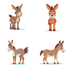 set of donkey animal cartoon