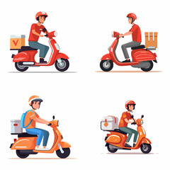Fast delivery package by scooter set character