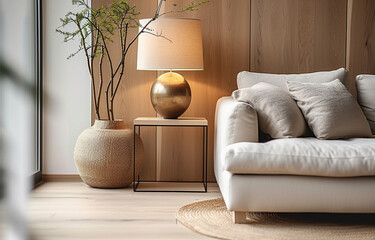 Close up Lamp  and Sofa. Modern Interior background