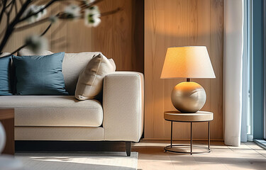 Close up Lamp  and Sofa. Modern Interior background