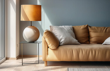 Close up Lamp  and Sofa. Modern Interior background