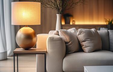Close up Lamp  and Sofa. Modern Interior background