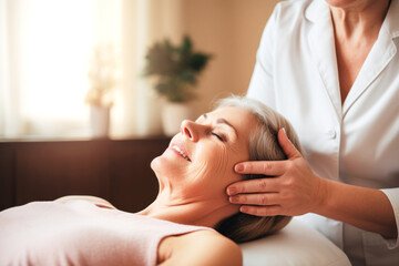 Obraz na płótnie Canvas Elderly woman having a massage at spa