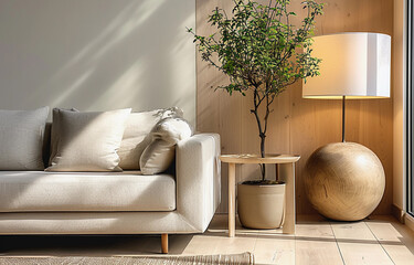 Close up Lamp  and Sofa. Modern Interior background