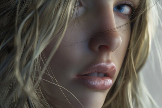 Beautiful blonde woman with long wavy hair