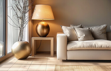 Close up Lamp  and Sofa. Modern Interior background