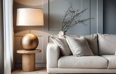 Close up Lamp  and Sofa. Modern Interior background