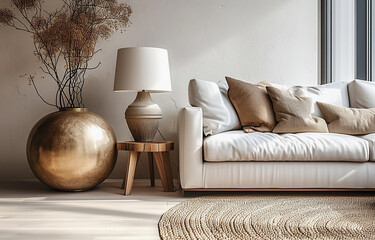 Close up Lamp  and Sofa. Modern Interior background