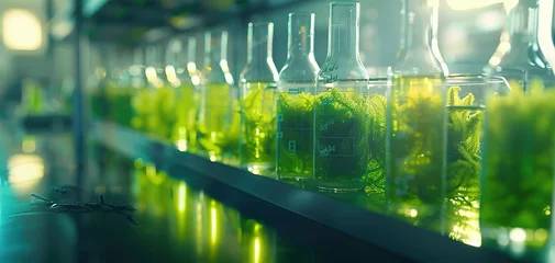 Fotobehang Green alga biofuel research: lab to sustainable energy © Koplexs-Stock