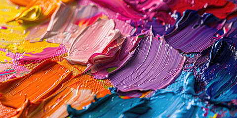 Artistic Palette with Colorful Paint Strokes texture. Vivid paint colorful strokes on an artist's wooden palette evoke creativity and the art process. - obrazy, fototapety, plakaty
