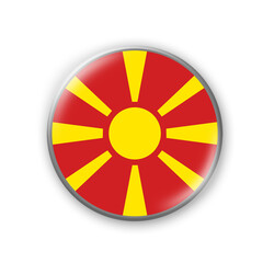 Obraz premium Round badge in the colors of the North Macedonia flag. Isolated on white background. Design element. 3D illustration. Signs and symbols