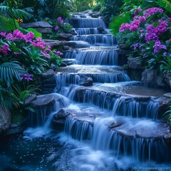 Cascading waterfalls: Gentle cascades, purifying and renewing.
